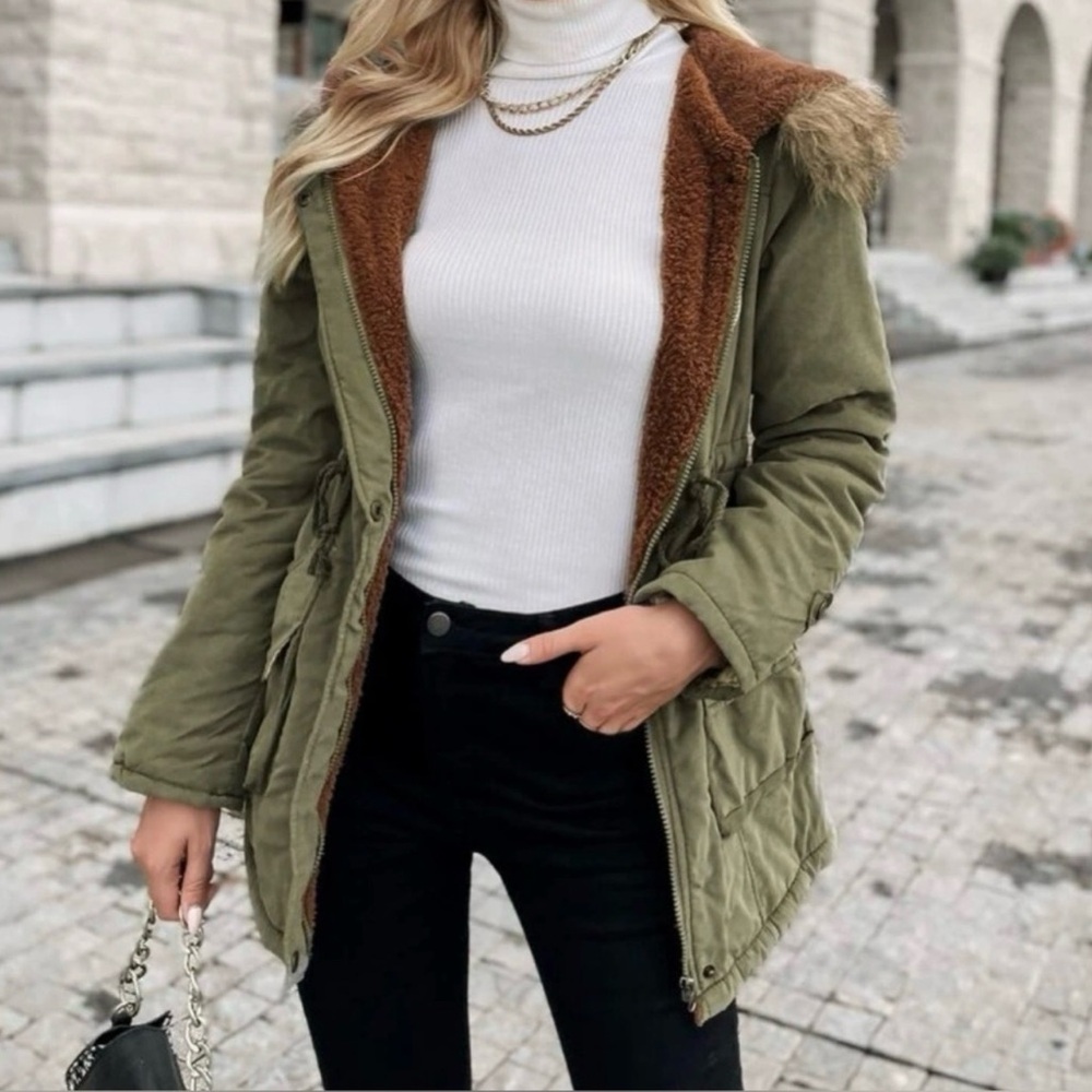 YMI Olive Jacket with Faux Fur Lining